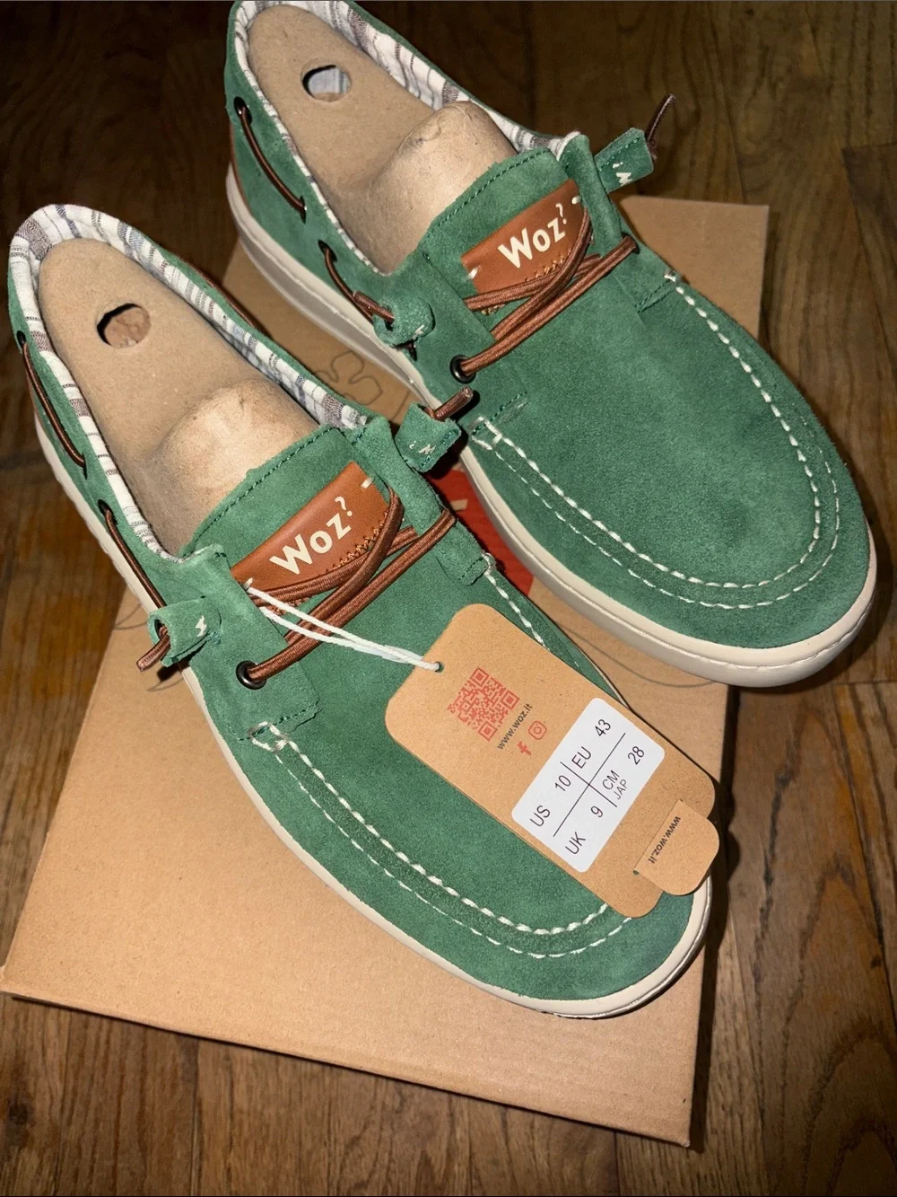 Woz?suede Green Suede Men's Boat Shoes with Tan Accents